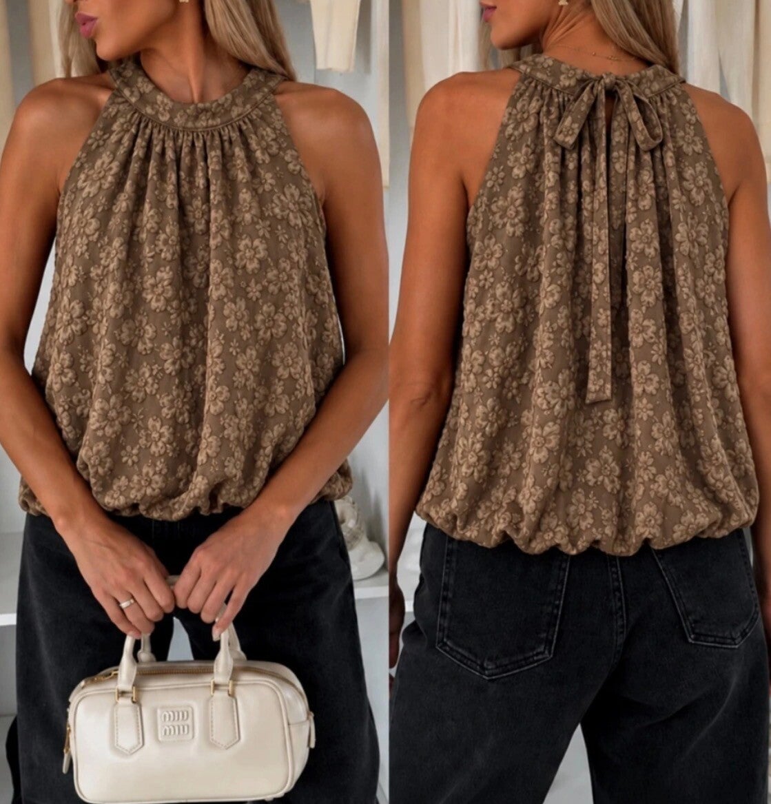 floral top brown