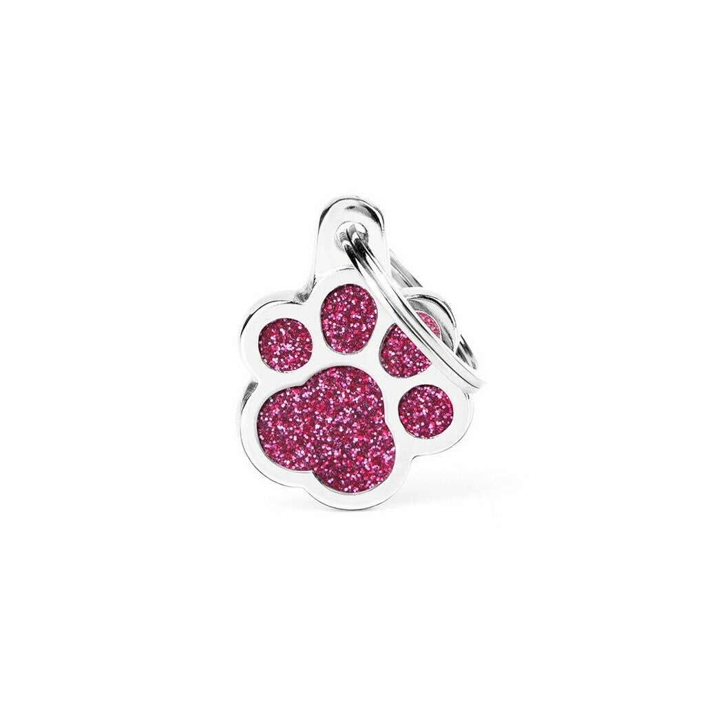 Hondenpenning Glitter Paw roze Small