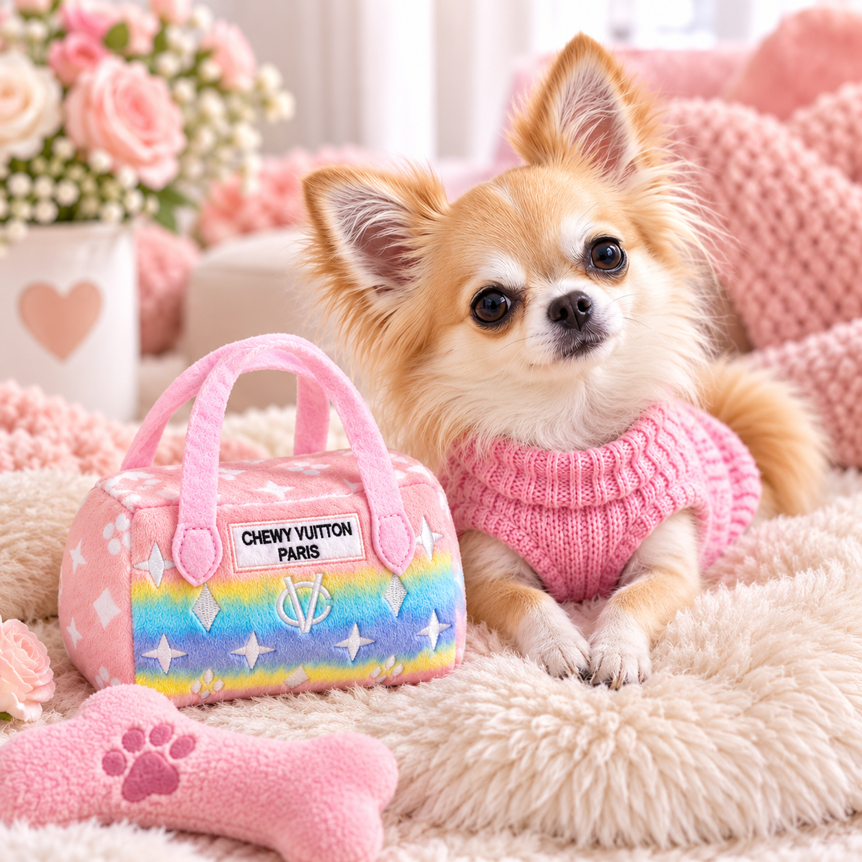 Chewy Vuiton Paris Pink Handbag Small