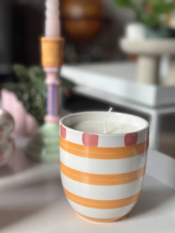 KAARS STREPEN ORANJE/ROZE