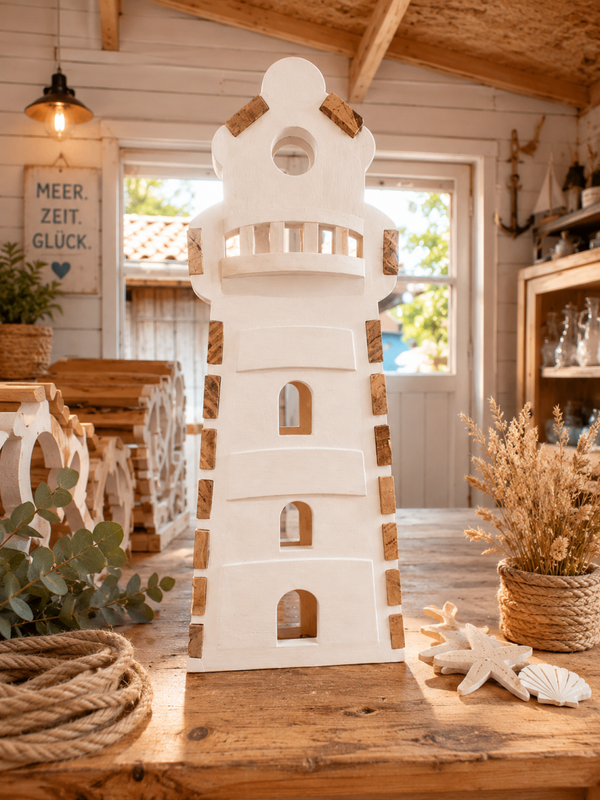 Leuchtturm mit Holzklötzchen