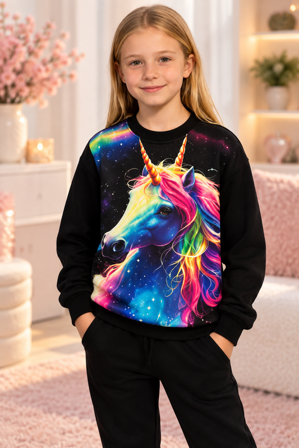 Meisjes Sweater Unicorn – Zwart/Rainbow 🌈
