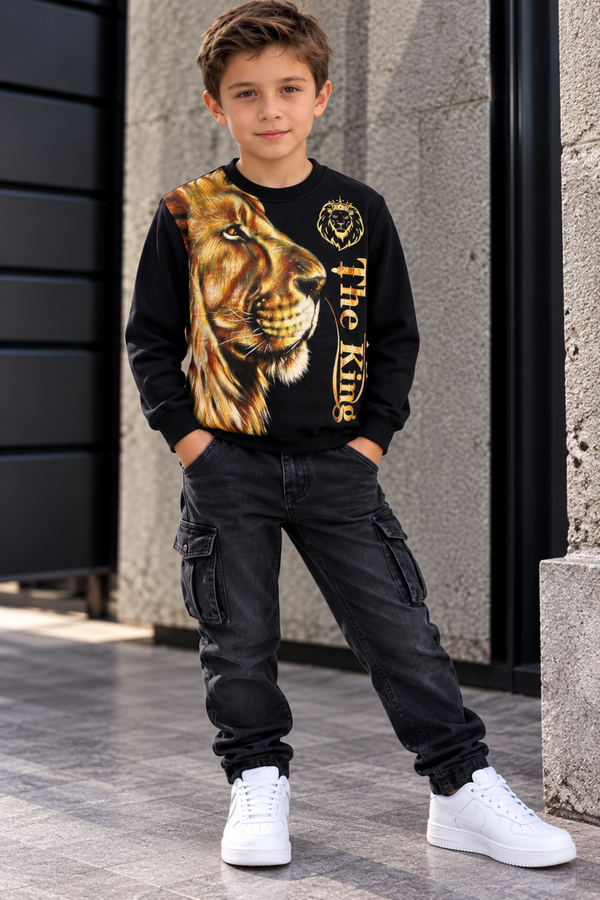 Jongens Sweater The King – Zwart/Goud 👑