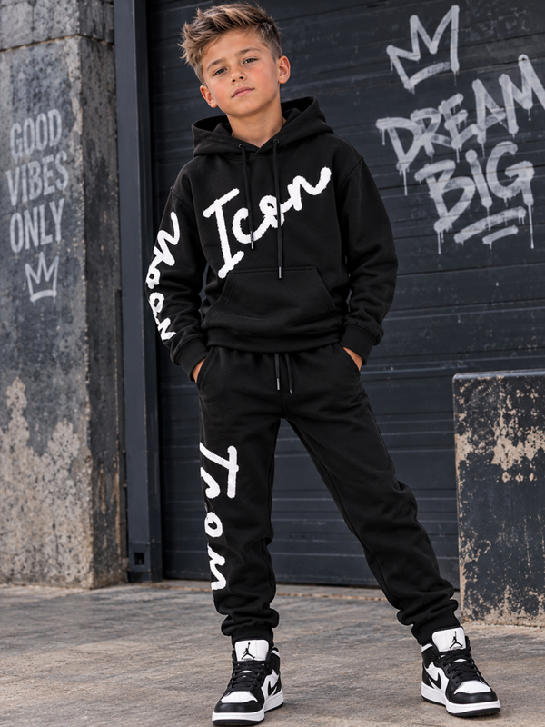 ICON jongens set – Zwart met witte print