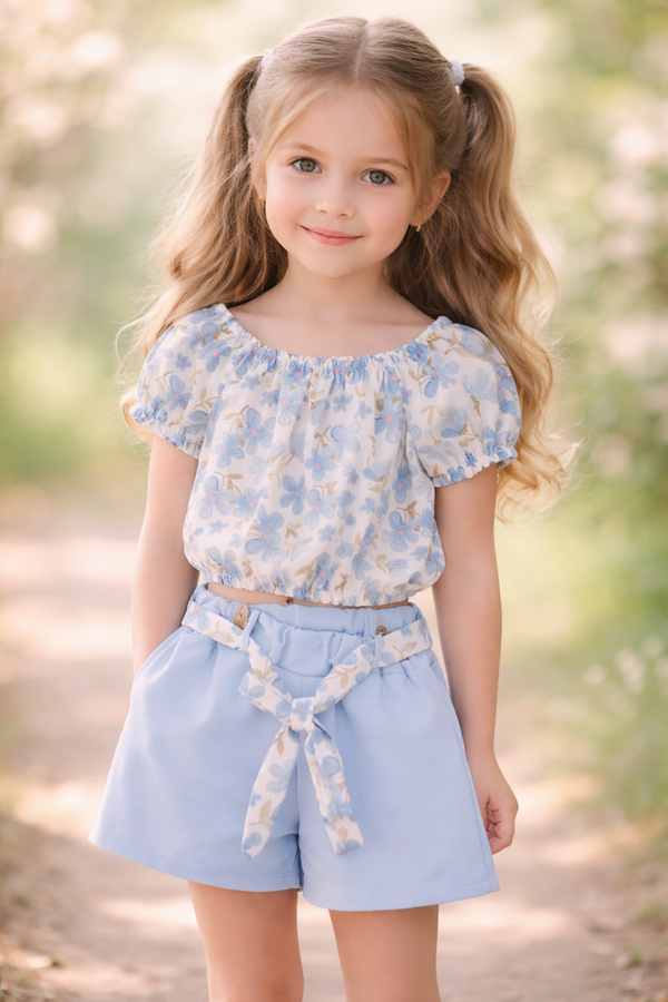 Blauw bloemen set