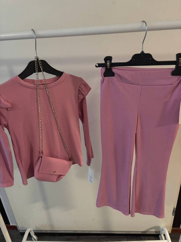 Roze ribbel set met tasje
