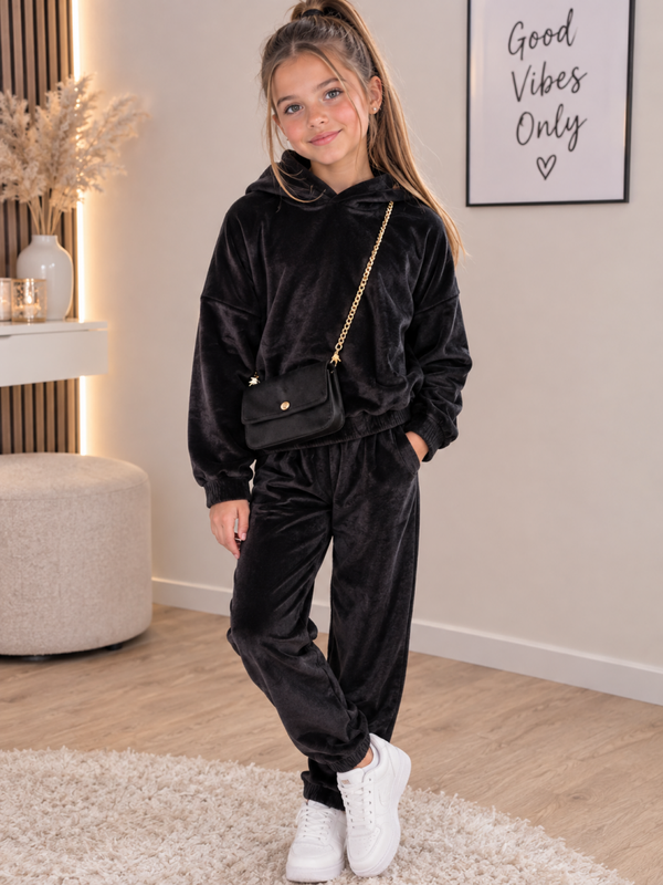 Zwarte velours set met tasje