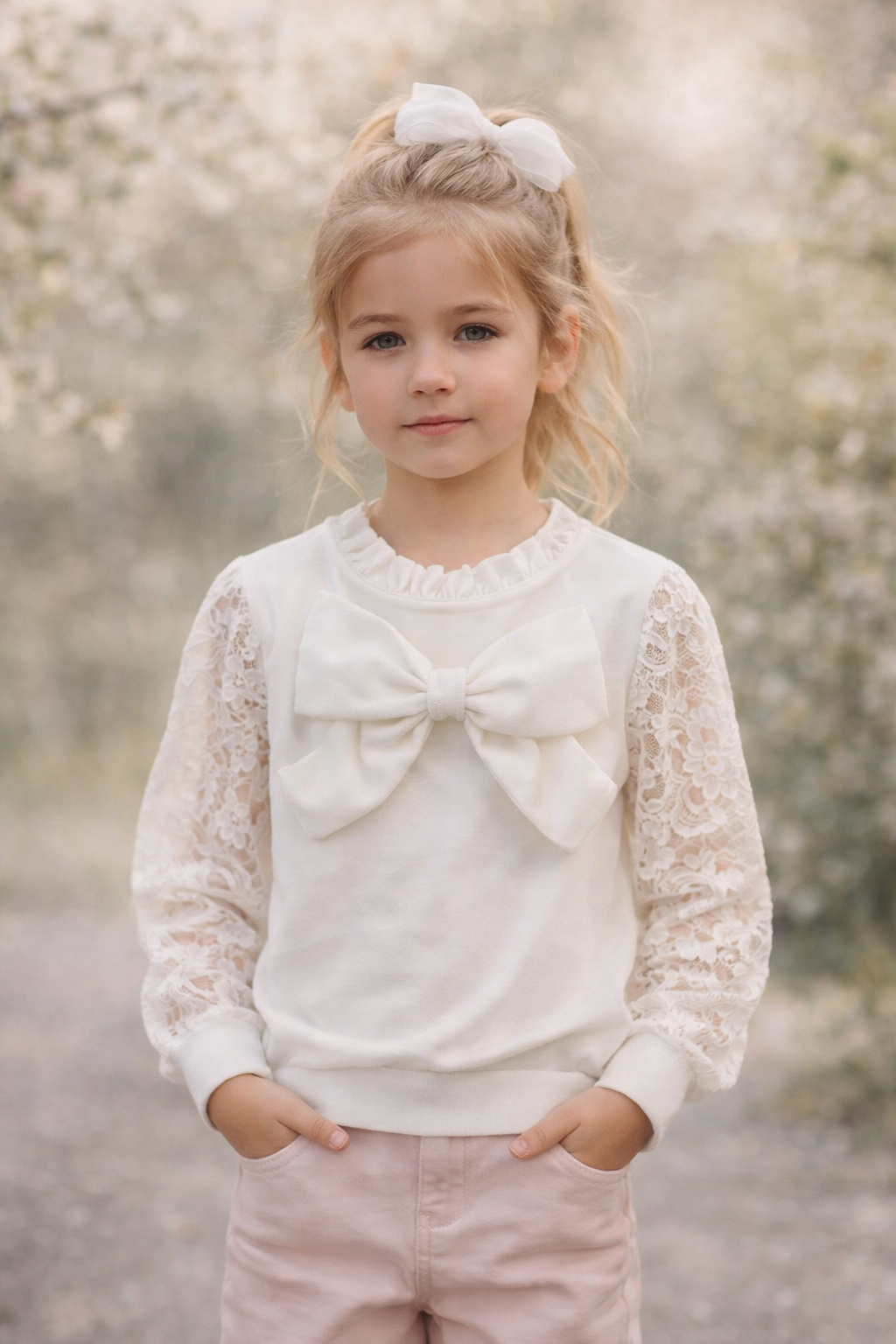 Wit truitje met kanten mouwen