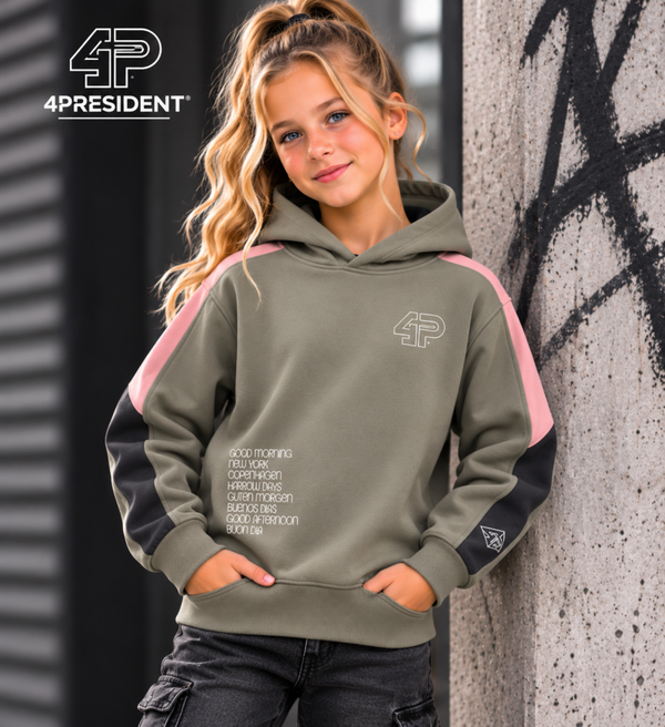 4President Meisjes Hoodie – Army Green/Roze 🖤