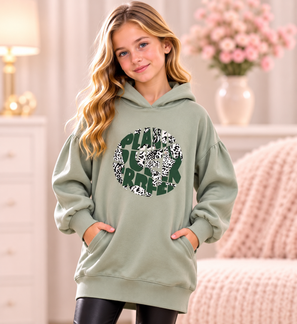 Meisjes Oversized Hoodie Tuniek – Groen met Panterprint 🐆