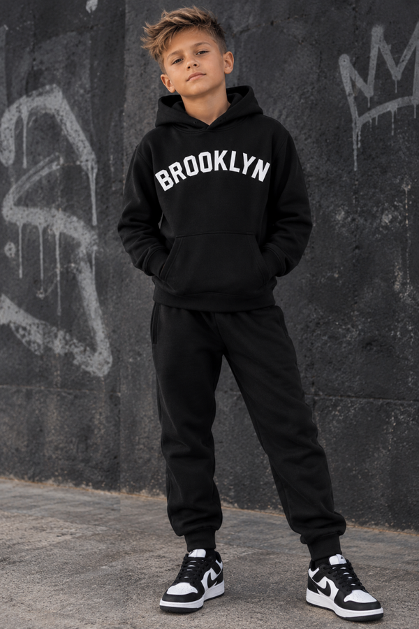 Brooklyn jongens set – Zwart met witte print