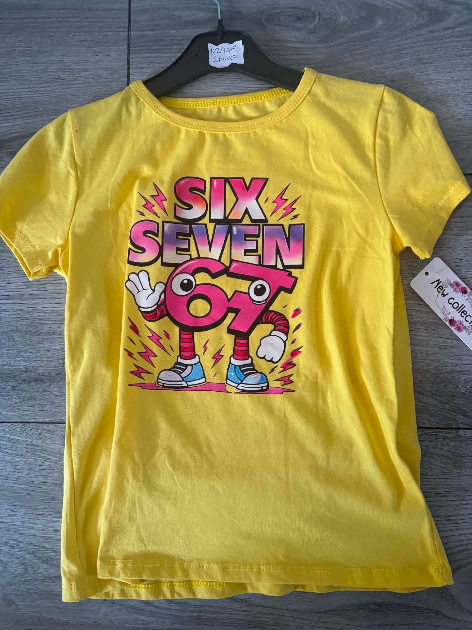 Six seven shirtje geel met roze letters