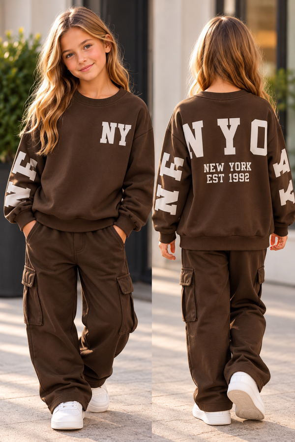 Meisjes Oversized Sweater New York – Bruin