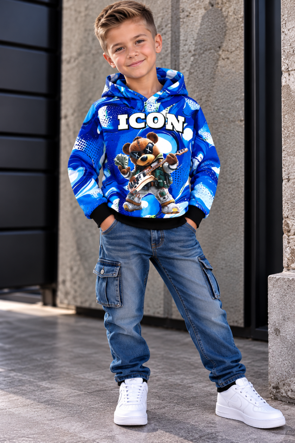 ICON Jongens Hoodie – Blauw 🐻🎸
