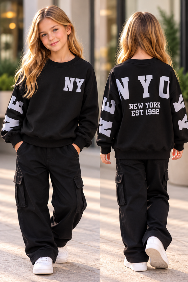 Meisjes Oversized Sweater New York – Zwart