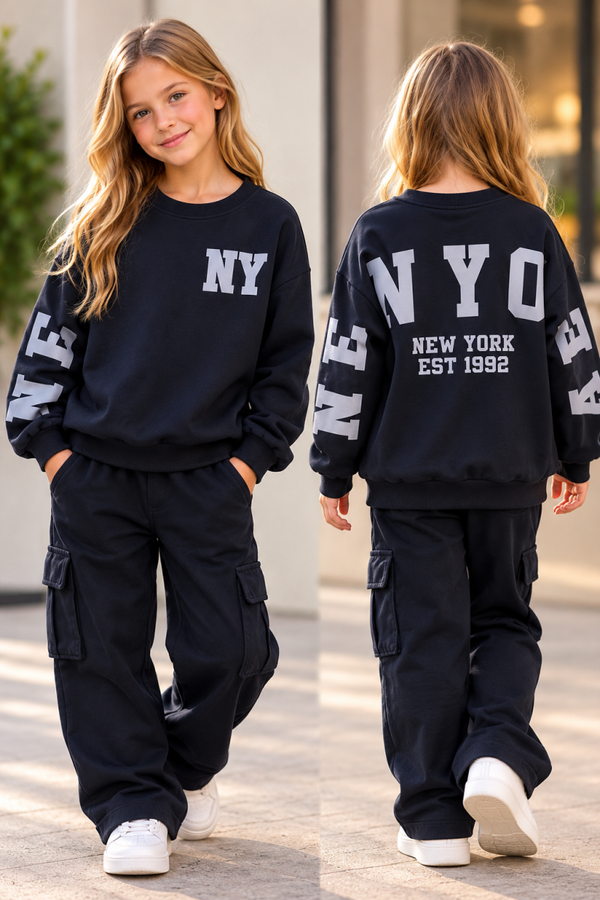 Meisjes Oversized Sweater New York – Donkerblauw 💕
