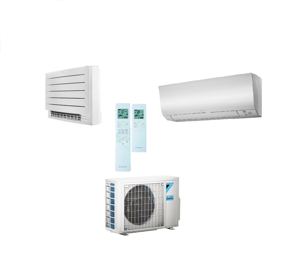 Daikin Duo Split Airco - 2MXM50 5.0kW/18000Btu + 1x 3.5kW Vloermodel & 1x 3.5kW Wandmodel Perfera WiFi A+++