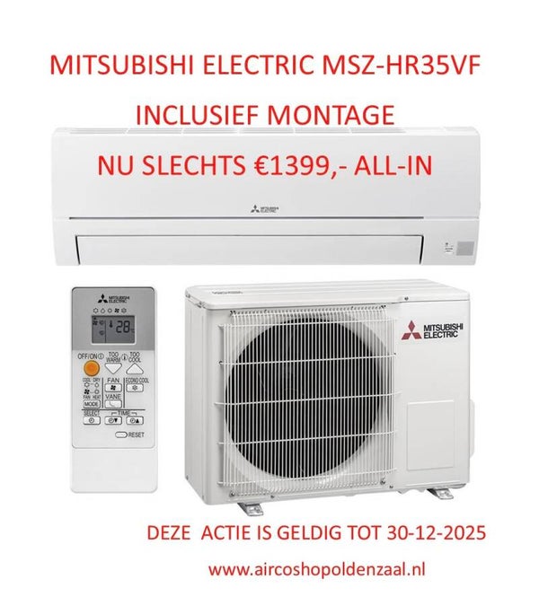 Mitsubishi Electric MSZ SERIE HR35VF, 3.5 kW/12000Btu R32 COOL&HEAT, INCLUSIEF MONTAGE