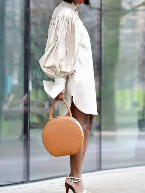 Beige Ladies Beautiful Puff Sleeve Blouse