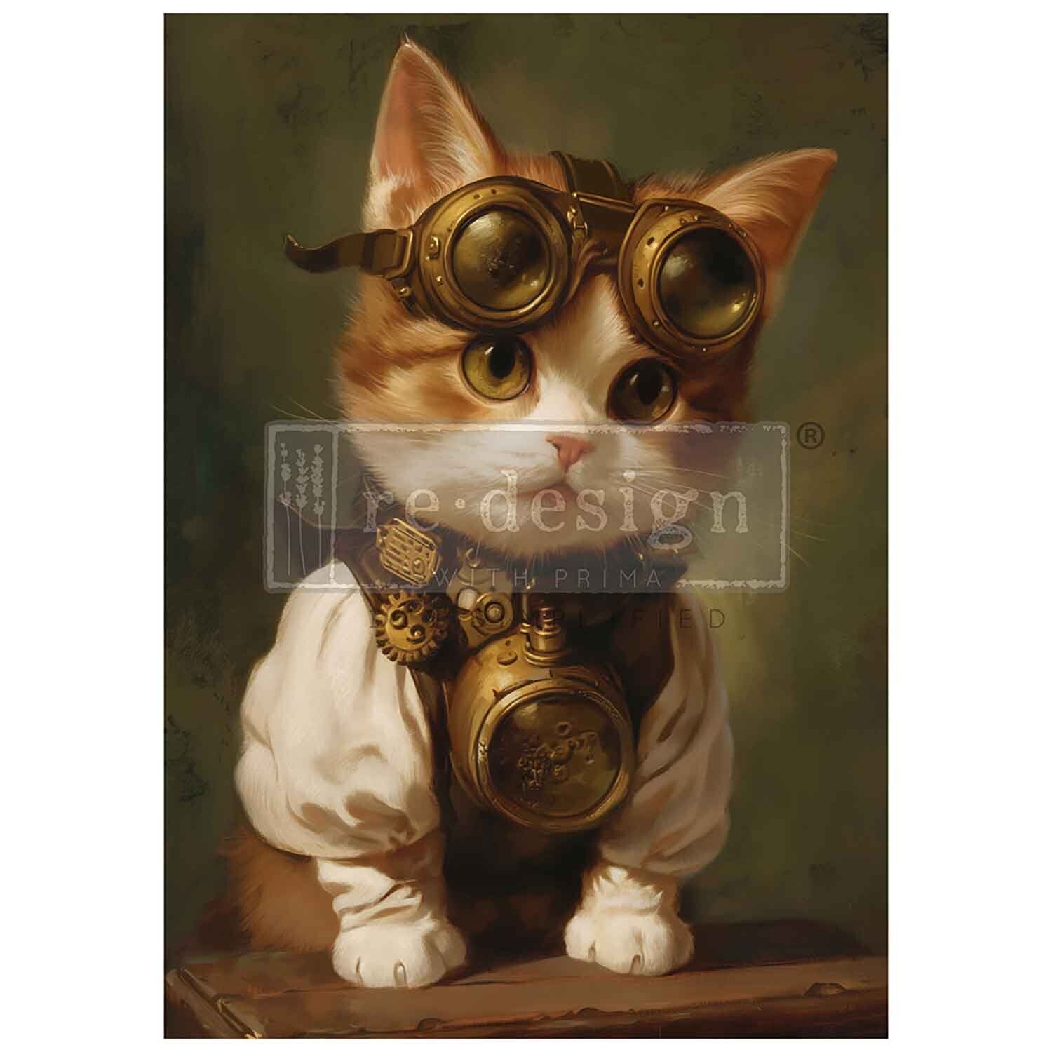 Decoupage papier - Redesign découpage A1 FIBRE - Clockwork Kitty (59,4 x 84,3cm)