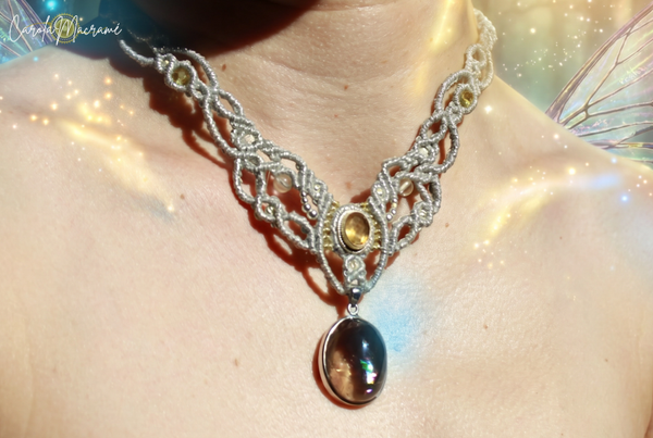🧚‍♀️Gargantilla o Collar Morgana con Citrino facetado y Cuarzo Ahumado Arcoíris. Plata de Ley