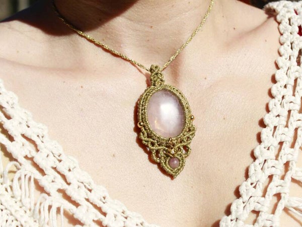 Colgante con Cuarzo Rosa y Turmalina Rosa