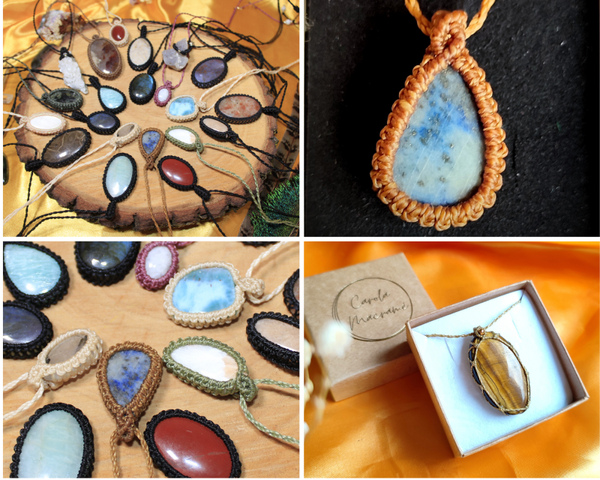 Amuletos macramé. Elige tu color y gema.