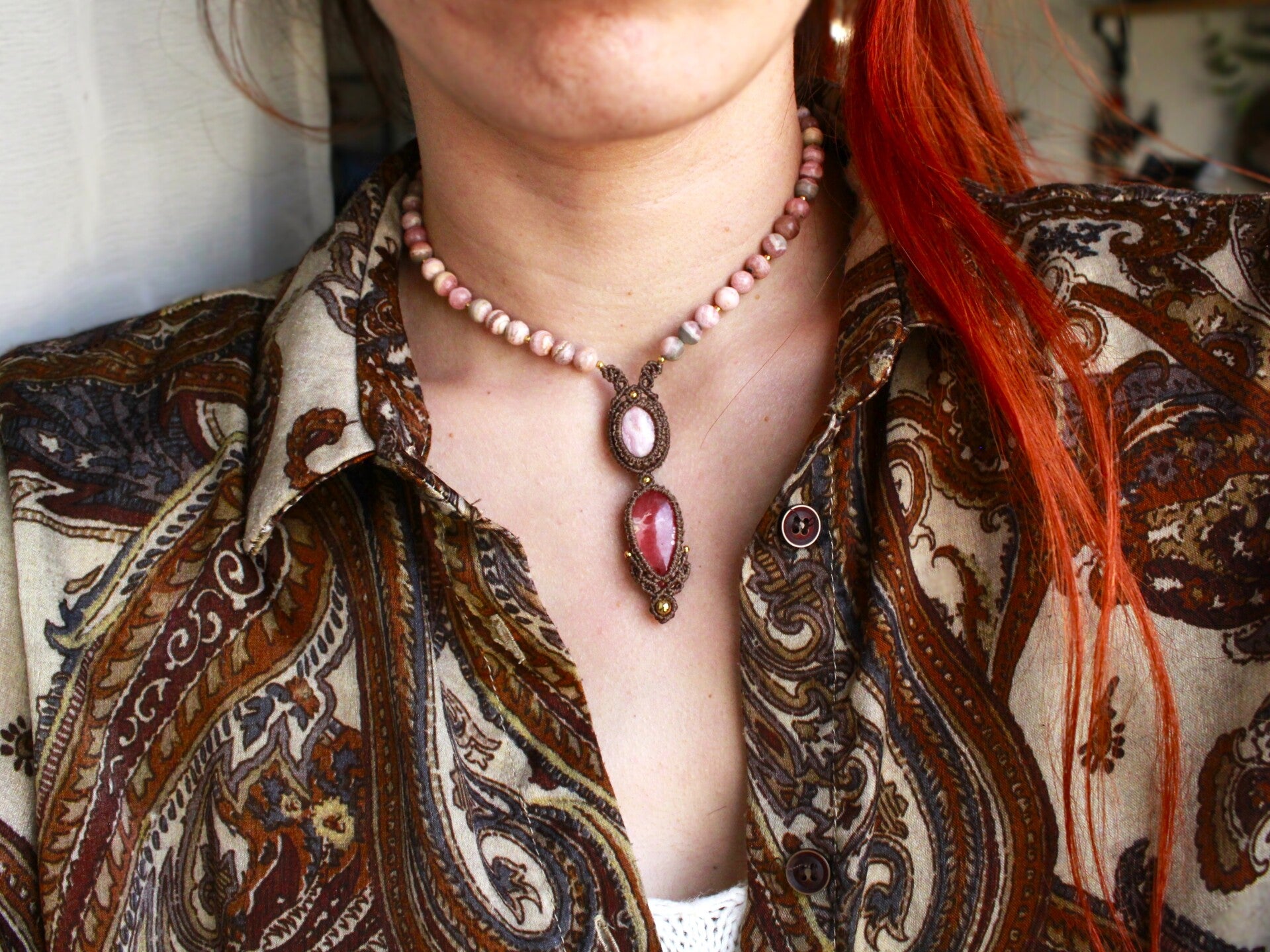 Collar o colgante ''Shambala'' con Rodocrosita