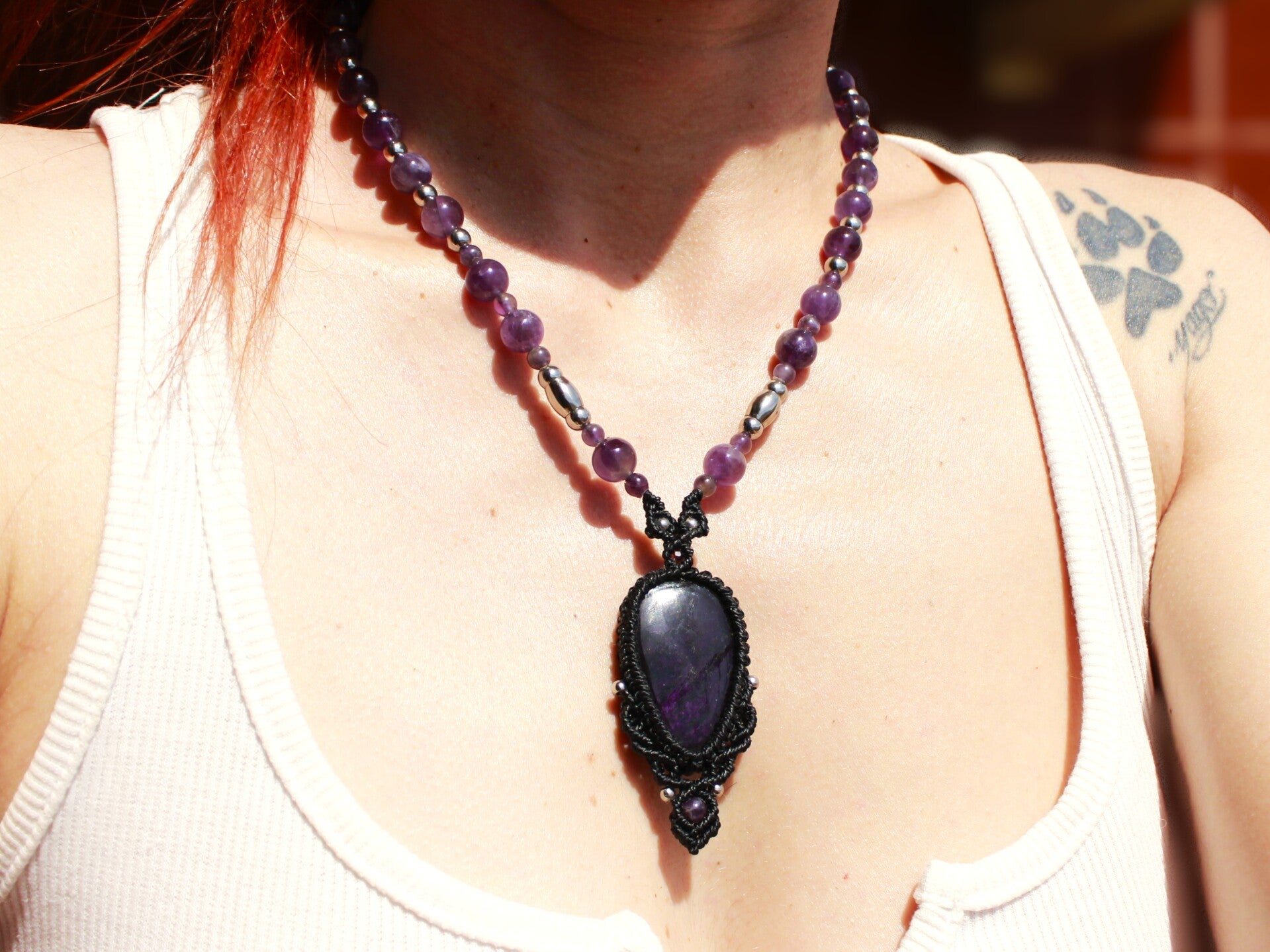 Collar o colgante ''Shambala'' con Purpurita y cuentas de Amatista.