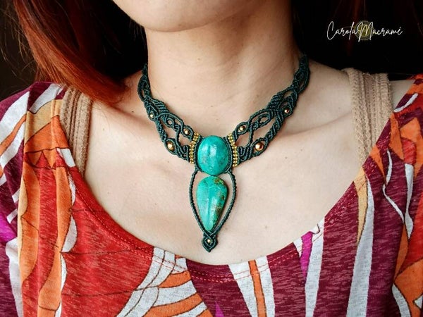 Collar único con Crisocolas. Turquesa y dorado