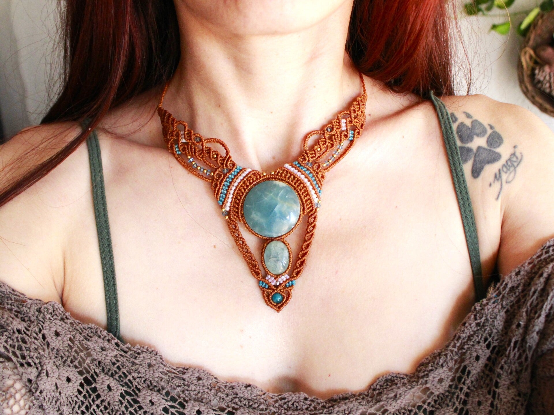 Collar único Alleria con Ónix Cielo, Aguamarina y Apatita