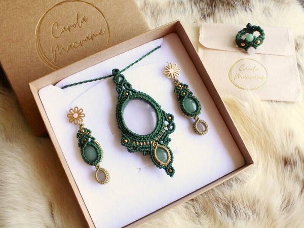 ✨Pedido personalizado Dora. Conjunto Cuarzo rosa y Aventurina verde.