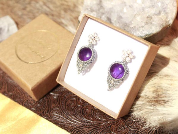 Pendientes con Amatista y Circonitas. Plata de Ley