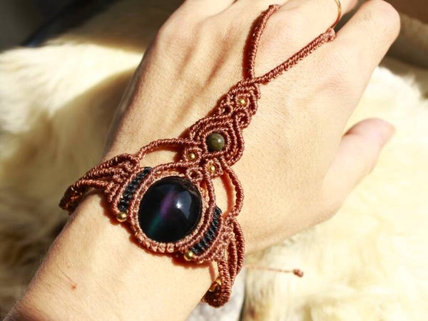 Pulsera pasamano única con Obsidiana Arcoíris y Obsidiana dorada