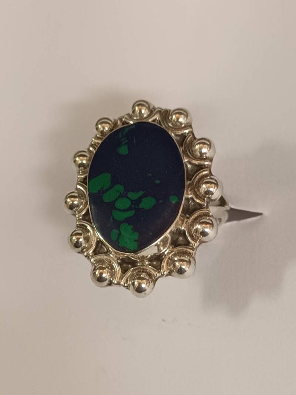 Bague argent massif Azurite-Malachite