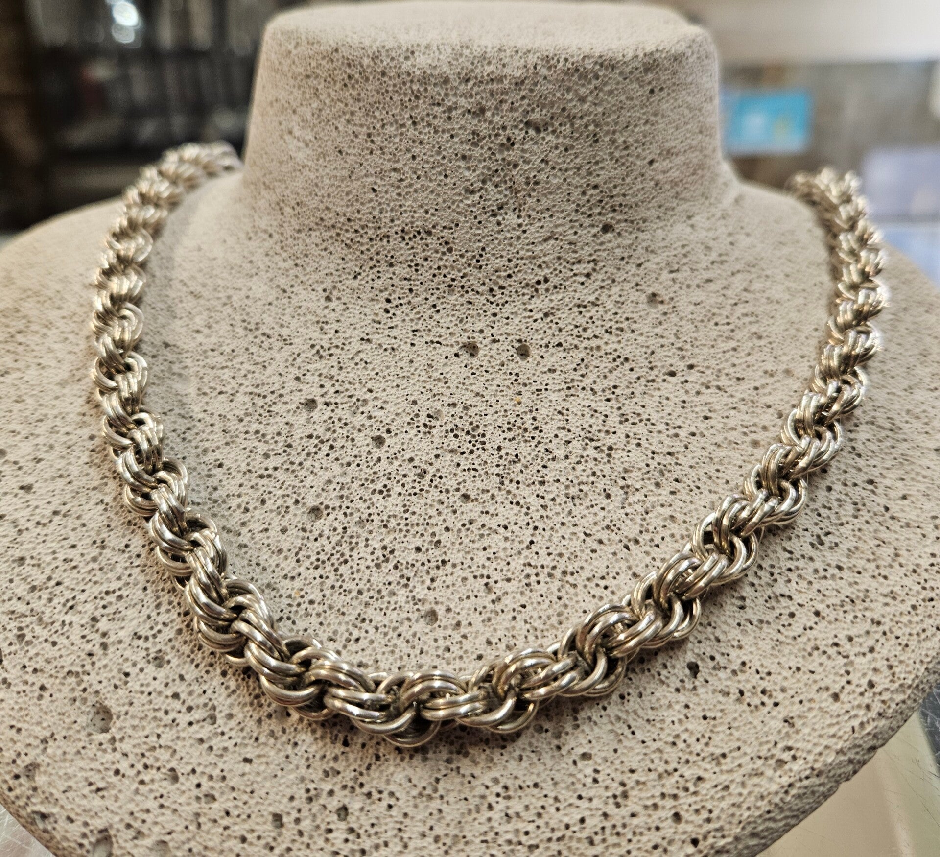 COLLIER ARGENT MASSIF MAILLE CORDE 50CM épaisseur 6mm  ref NE52008