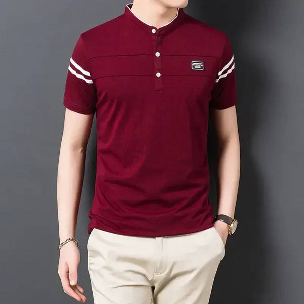 T-shirt estiva da uomo, colletto alla coreana, maniche corte