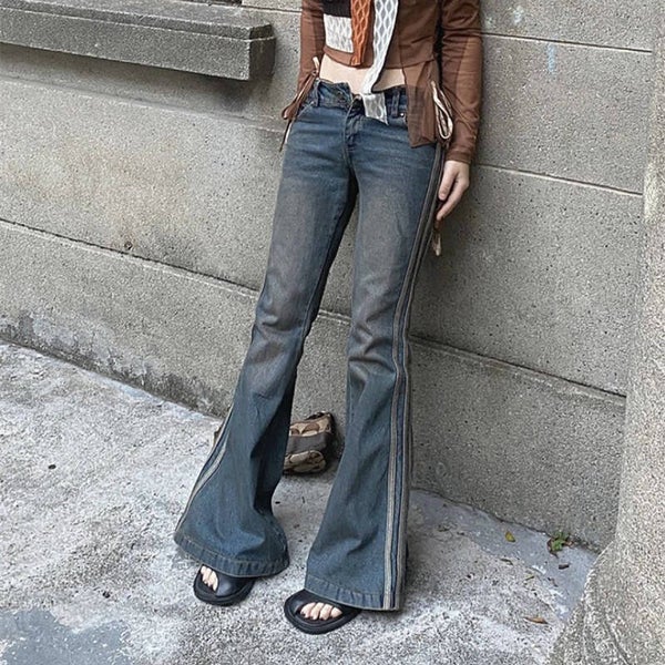 Jeans a righe vintage da donna in stile High Street