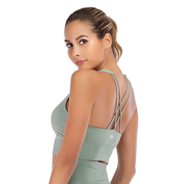 Reggiseno sportivo Lulu Summer Cross-Border New Beautiful Back con scollo a U e arricciatura, ideale per corsa, fitness e yoga.