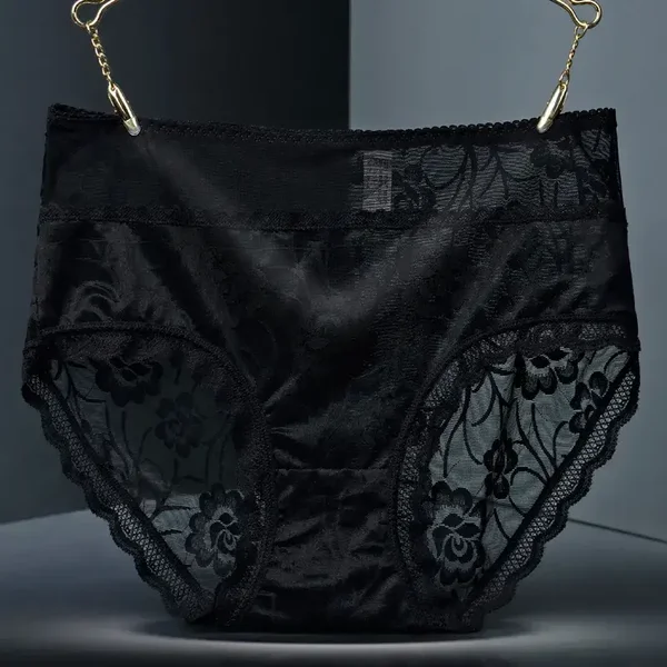 Mutandine sexy da donna a vita alta con inserti in pizzo, traspiranti, senza cuciture, in cotone.