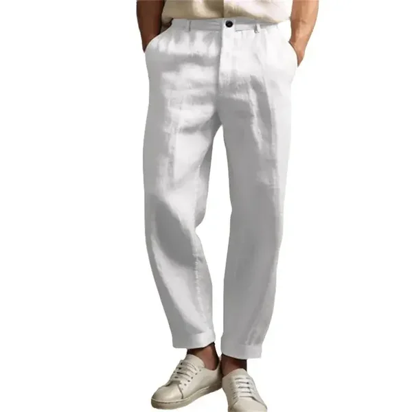 Pantaloni da uomo in lino tinta unita, casual, leggeri, a gamba dritta