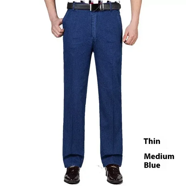 Jeans da uomo a vita alta, larghi, casual, in denim, pantaloni in denim