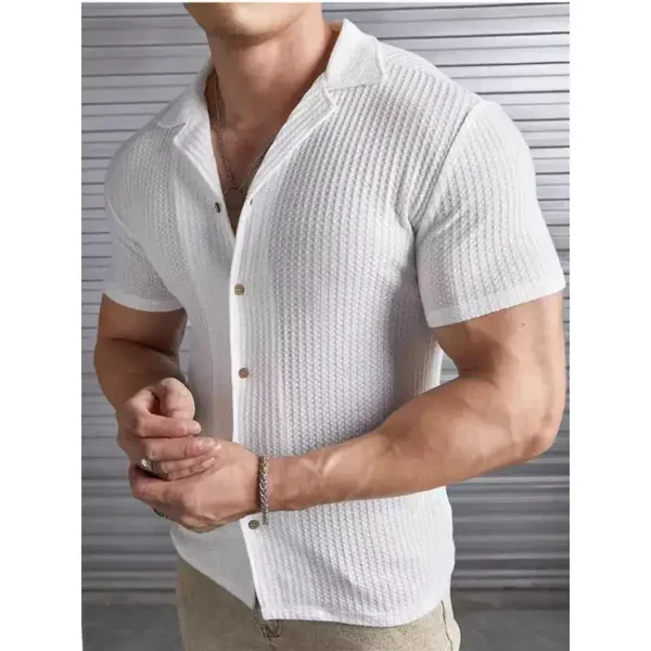 T-shirt casual a maniche corte con motivo waffle da uomo