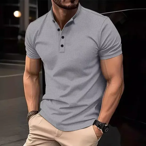 T-shirt da uomo a quattro bottoni con motivo waffle