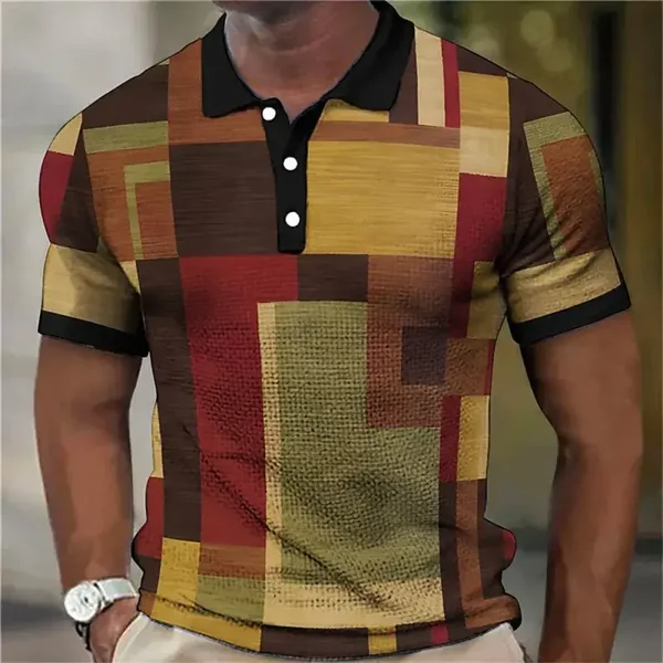 Polo da uomo alla moda con stampa a quadri e giunture 3D