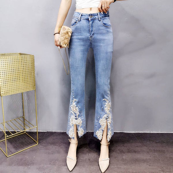 Pantaloni svasati con perline, modello slim coreano, stile estivo nuovo