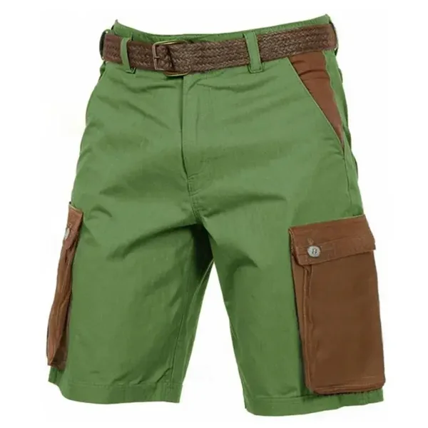 Pantaloncini da uomo vintage in lino, estivi, casual, multitasche, traspiranti, a gamba dritta