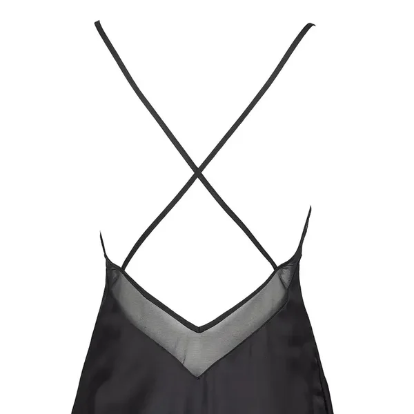 Camicia da notte sexy con ricami floreali e spalline sottili, profonda scollatura a V sulla schiena
