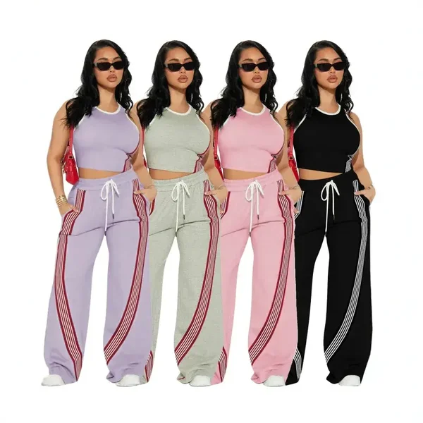 Gilet casual da donna e pantaloni a righe laterali