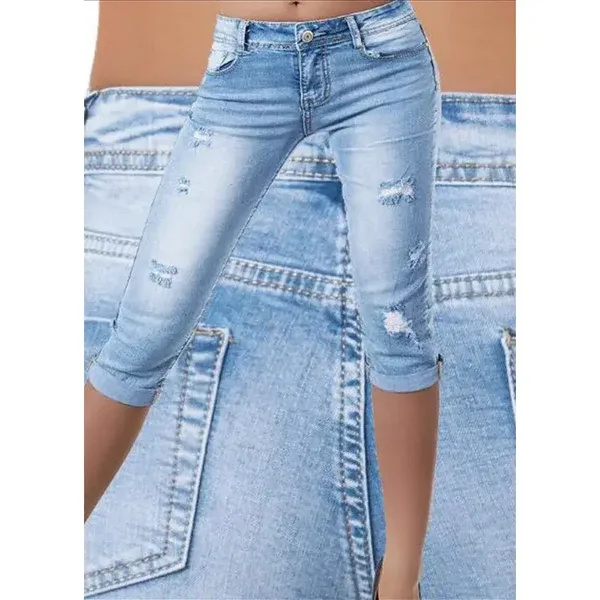 Jeans da donna stile pescatora, nuovi, a vita alta, elasticizzati, vestibilità slim.